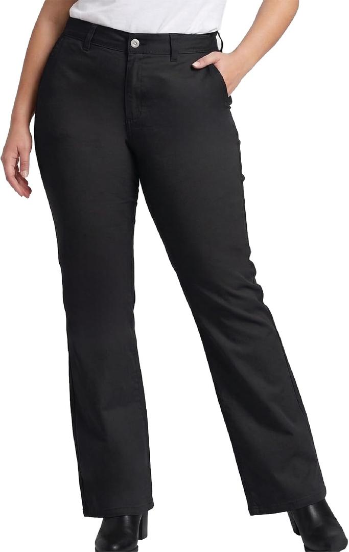 Dickies Women's Plus Size Work Pants - Mid Rise Slim Fit Bootcut Leg Business Workwear and Casual Trousers Pants for Women (16, Rinsed Black)