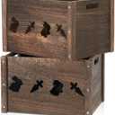 Edergoo Wooden Crates 2 Pack, Hollow Rabbit Wooden Crates for Display & Storage, Farmhouse Handmade Wood Crate with Handles, Rustic Large Decorative Wood Crate Box for Display
