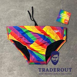 Speedo Powerflex Eco Speedo Men Rainbow sliced square Pride swim Brief Swimwear, 32