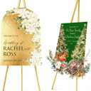 Interchangeable Bow & Star Top Gold Easel Stand for Sign, 62"47" Height Adjustable Heavy Duty Wedding Easel Stand with 3 Display Modes  Perfect for Welcome Signs, Christmas Decor, Parties & Events