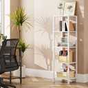 TUTOTAK Bookshelf, 5-Tier Tall Book Shelf, Narrow Bookcase for Small Space, DIY Stackable Bookshelf, for Living Room, Office, Study, Entryway, Industrial, White BS01BW005