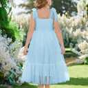Arshiner Girls Summer Sleeveless Bow-Tie Straps Party Long Tulle Dresses | Girls Tween Summer Birthday Dress For Kids 6-14 Years (Blue)