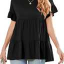 Neineiwu Women's Casual Ruffle Short Sleeve Crewneck Loose Tops Blouses Tunics (Black, M)