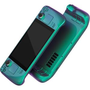 eXtremeRate DIY Full Set Shell with Buttons for Steam Deck LCD, Custom Faceplate Back Plate Replacement Shell for Steam Deck LCD - Chameleon Green Purple [Console NOT Included]