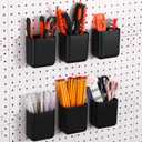 LemonRoad 6 Pack Pegboard Cups with Hooks 3.5 x 2 x 4 Inch Plastic Peg Board Storage Pins Black Pegboard Wall Organizer Holder Attachments Accessories for Office Classroom Workbench Craft Room Garage