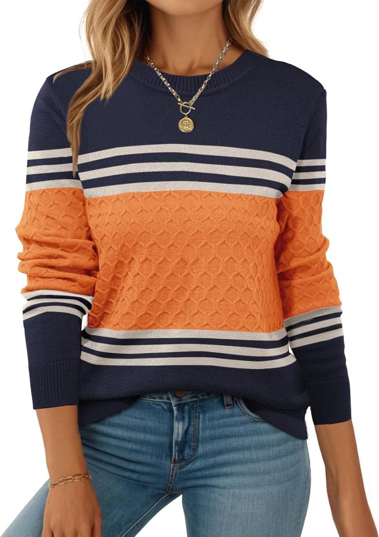 ZEAGOO Womens Sweaters Long Sleeve Tops Crew Neck Knit Pullover Sweaters Fall Fashion 2026 Dressy Casual Basic Clothes (Medium, Orange)
