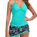 Daci Women Tankini Swimsuits with Skirt - Two Piece Tummy Control Skirted 2PC Bathing Suits Swimwear (X-Large, Aqua Flower)