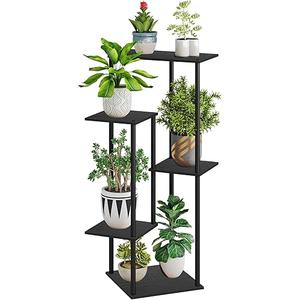Yuanjimi 5 Tier Tall Plant Stand for Indoor Outdoor, Corner Plant Shelf for Multiple Plants, Metal Flower Pot Holder Display Stand for Living Room, Patio, Balcony (Black)