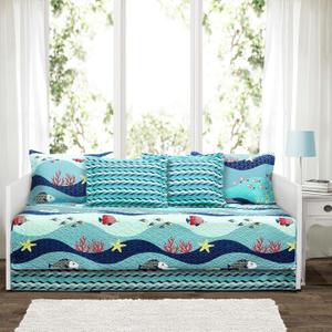 Lush Decor Sealife Daybed Cover 6 Piece Set 39" W x 75" L Blue - Daybed Bedding Set Twin Quilt Blue - Toddler Bedding - Coastal Decor