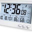 KJMOPRO Small Desk Atomic Clock, Auto Set Digital Desk Clocks with Temperature, Humidity and Date, Alarm Clock for Bedroom, Office, 4 Time Zone, (White)
