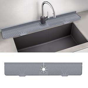 33inch Kitchen Sink Splash Guard Mat, Silicone Material Protects Faucet Handle from Dripping Water, Faucet Mat Splash Catcher, Multipurpose for kitchen sink, Sink Sponge Holder