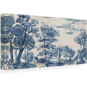 Wrapped Canvas Wall Art - Melissa Wang 'Azure Wilderness II' Wall Art for Living Room, Bedroom, or Office Décor - 16x32