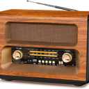 PRUNUS J-199 Large Vintage Radio Bluetooth, AM FM Radio Shortwave, 15W Crystal Speaker, Support AUX/TF Card/USB Playing, AC Charging, Rechargeable Battery and Battery Operated Radios, MIC Recording