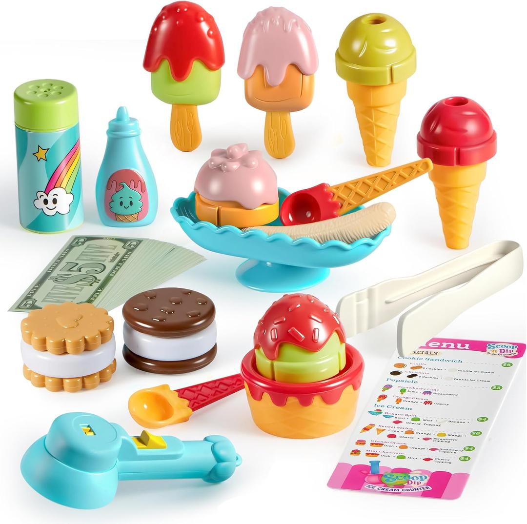 lalalark Color Changing Ice Cream Toy, Play Food for Toddlers, Pretend Toy for Role Play, Play Kitchen Accessories, Preschool Learning Gifts for Girls Boys Kids Toddlers 3+, child-size