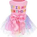 PUPTECK Print Dog Dress Pet Apparel for Birthday with Cute Bowtie Puppy Clothes Outfit, M