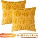 2 x Pumpkin Fall Decorative Throw Pillow Covers 18"x18", Set of 2 Mustard Yellow Soft Faux Fur Pillow Covers for Autumn Harvest, Fluffy Plush Accent Pillow Cases for Farmhouse Halloween Decor