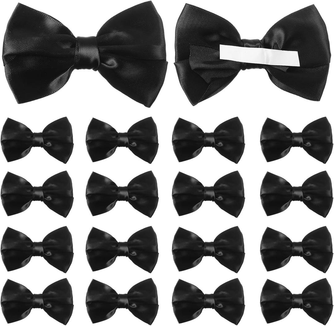 Riceshoot 24 Pcs Satin Ribbon Bows 3.5" Self Adhesive Satin Bows Gift Wrapping Stick on Premade Ribbon Bow with Double Sided Tape for Making Crafts Baby Shower Party Wedding Decor(Black)