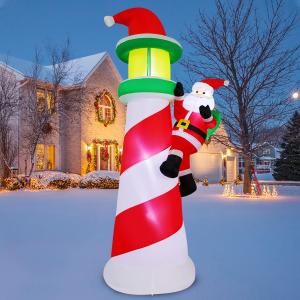 COMIN 10.1 FT Christmas Decorations Outdoor Inflatables Santa Claus Climb The Lighthouse Blowups with Built-in LEDs for Yard Party Lawn Decor