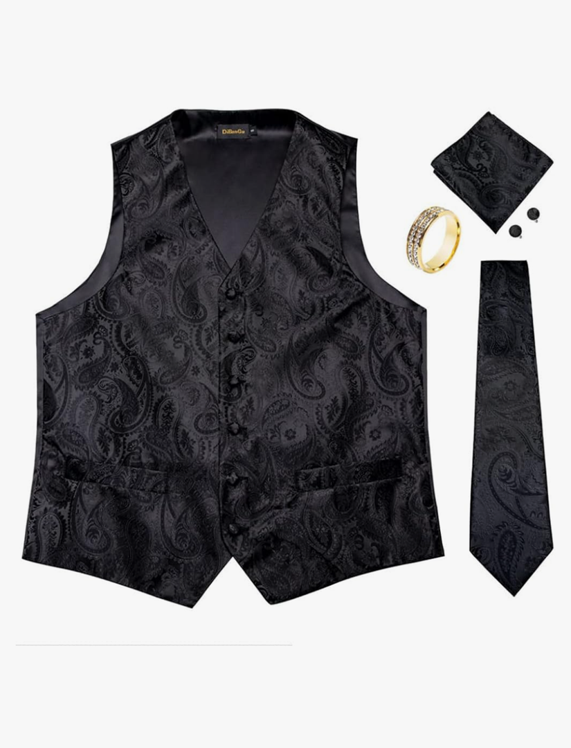 Pulcykp Men's Suit Vest Silk Waistcoat Sleeveless Formal Business Jacket Dress Vests, Size XXL Pulcykp Men's Suit Vest Silk Waistcoat Sleeveless Formal Business Jacket Dress Vests, Size XXL