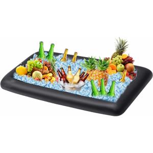 Ice Buffet Serving Tray Drink Cooler with Drain Plug,Inflatable Ice Serving Buffet Bar Inflatable Cooler for Parties Food 52 x 24 x 5'' (Black)