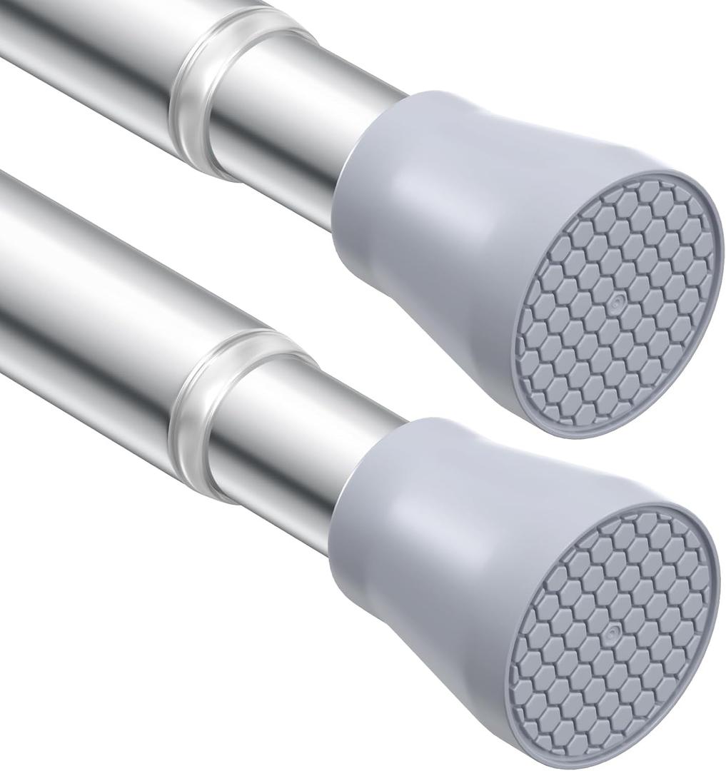 2 Pack Silver Tension Curtain Rod for Windows 28 to 48 Inch,7/8"Small Shower Curtain Rod for Bathroom,Pressure Spring Tension Curtain Rod No Drilling for Closet Doorway Kitchen