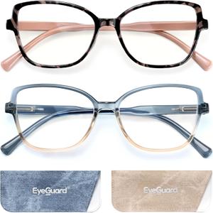 EYEGUARD Stylish Reading Glasses for Women Blue Light Blocking Readers with Spring Hinge Computer Eyeglasses +1.75