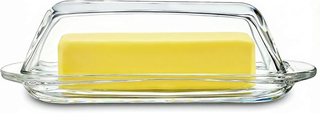 7 Inches Glass Butter Dish with Lid for Countertop - Crystal Glass Butter Keeper Elegant Clear Butter Holder Tray for 1 Stick East Coast,Dishwasher Safe (7.3*2.9*2.2inch)