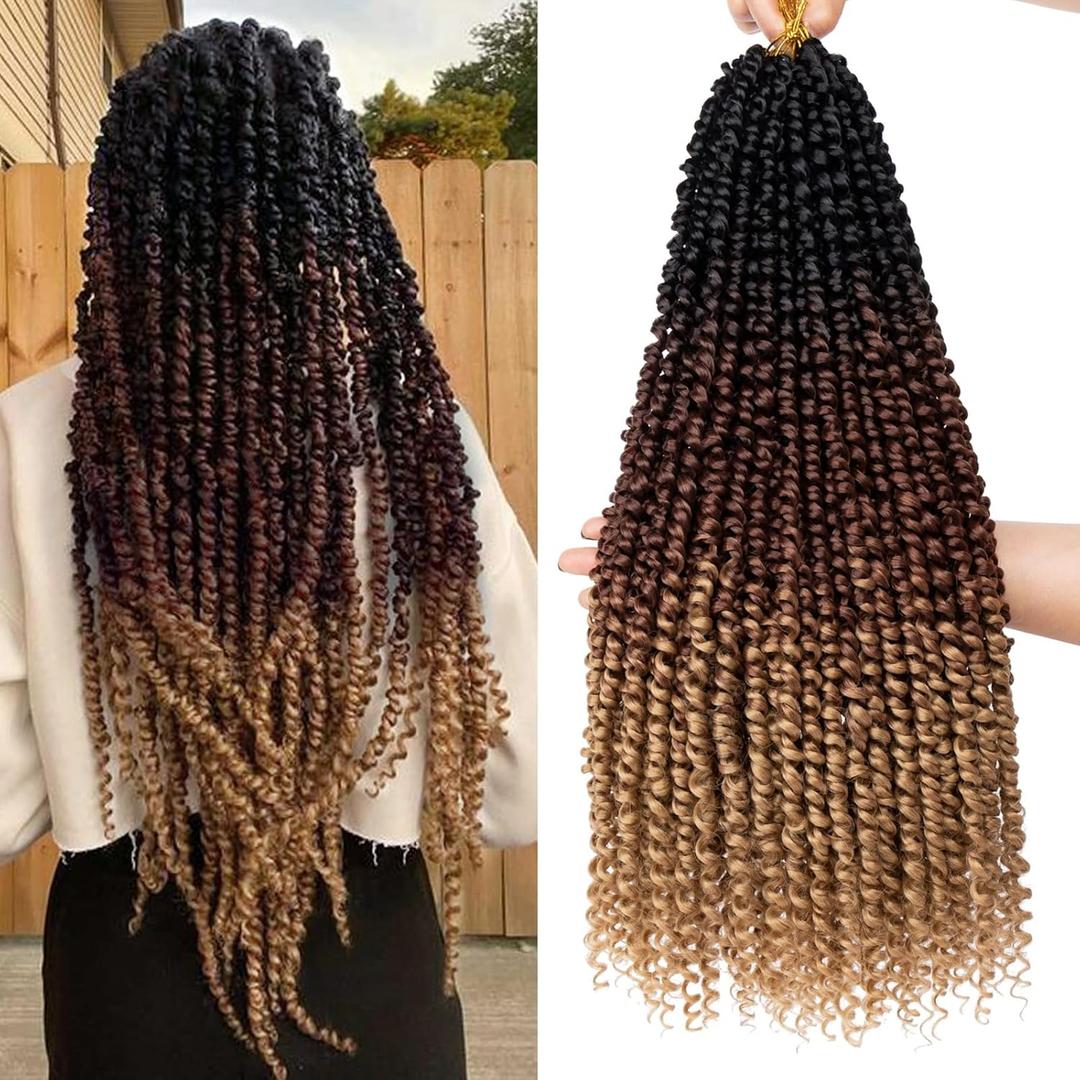 Leeven 22 Inch Pre-twisted Passion Twist Crochet Hair 3 Tones 8 Packs Ombre Brown Bohemian Crochet Passion Braids Hair for Passion Twist Braiding Hair With Curly Ends 96 Strands (1B/30/27#)