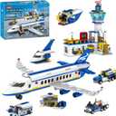 City Passenger Airplane Building Set, 886 Pcs STEM 6 in 1 Airport Passenger Plane Building Block Toy with Terminal, Shuttle Bus,Luggage Cart,Christmas Birthday Gifts for Boys Girls Ages 6-12+