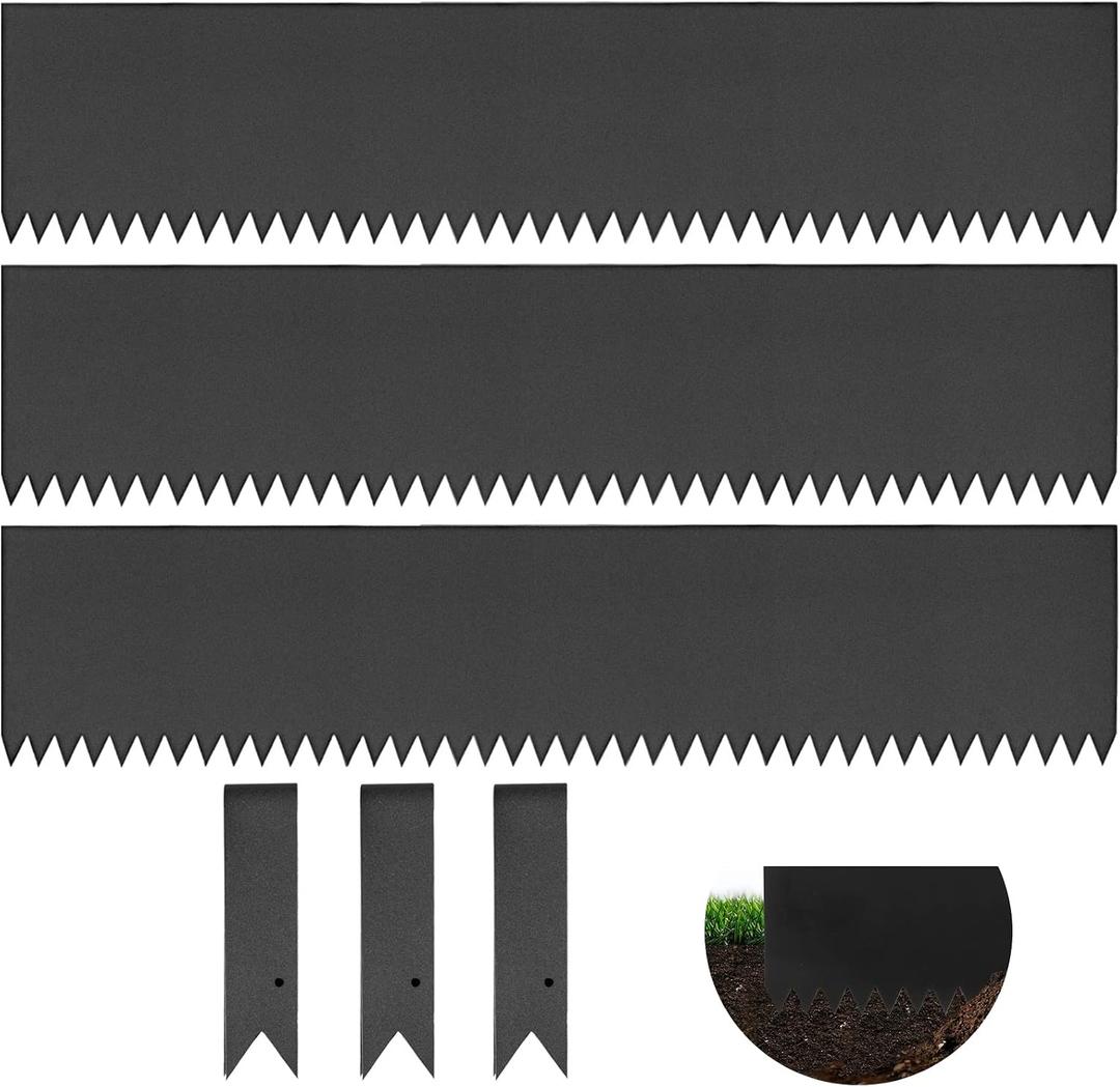 Landscape Edging - 40" Steel Hammer-in Garden Border, 8" Tall Heavy Duty Metal Lawn Edging for Yards, Outdoor Beds, Pathways (3-Pack)
