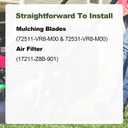 72511-VR8-M00&72531-VR8-M00 Mulching Blades Kit Compatible with Hon-da HRN216VKA HRN216PKA 21" Microcut Twin Blade Kit with Air Filter 17211-Z8B-901,Spark Plug,Bolts and Spacer