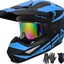 Motocross Helmet,Adult Youth ATV Dirt Bike Motorcycle Helmet,BMX 4-Wheeler Off-Road Mountain Bike Helmet,DOT Certified,W/Gloves Goggles Mask 4-Piece Set (X Blue, Large)