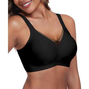 Women's Wireless Bras Full Coverage V Mesh Padded Bralette No Underwire Seamless Comfortable Everyday Bra (Black, M)