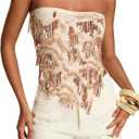 MakeMeChic Women's Sparkly Sequin Tops Backless Fringe Party Beach Strapless Tube Tops