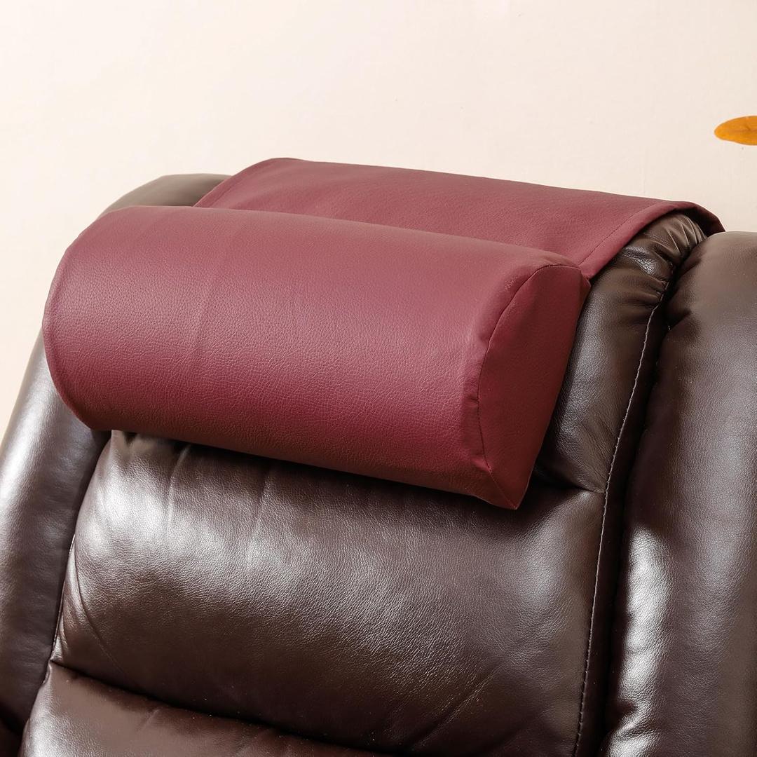 Faux Leather Neck Pillow for Recliner ChairMemory Foam Headrest Pillow for Recliner SofaNon-Slip Adjustable Recliner Headrest Pillow for Neck Pain Relief in Home, Office and Travel (Burgundy)