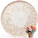 22" Round Mother of Pearl Serving Tray Ottoman Tray, Leaf, Gold