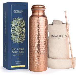 Pure Copper Water Bottle 34 oz – 100% Authentic Uncoated Hand-Hammered Finish – Leakproof Ayurvedic Joint-Free Heavy Duty Reusable Flask for Gym, Home & Travel