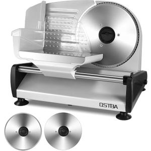 Meat Slicer 200W Electric Deli Food Slicer with 2 Removable 7.5" Stainless Steel Blade, Adjustable Thickness for Home Use, Child Lock Protection, Easy to Clean, Cuts Meat, Bread and Cheese