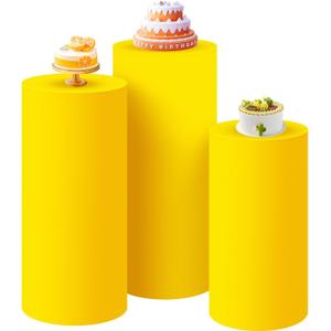 SaitiMade Set of 3 - Yellow Cylinder Pedestal Stand Covers, Spandex Cylinder Stand Covers for Party, Wedding or Birthday Event Decor - Only Contains Cylinder Covers