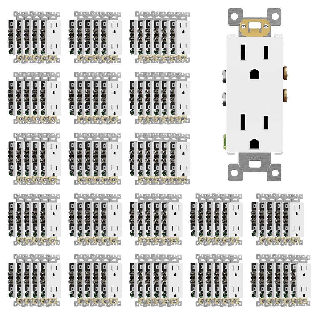 ENERLITES 100 Pack Decorator Wall Outlet 15A Standard Electrical Receptacle