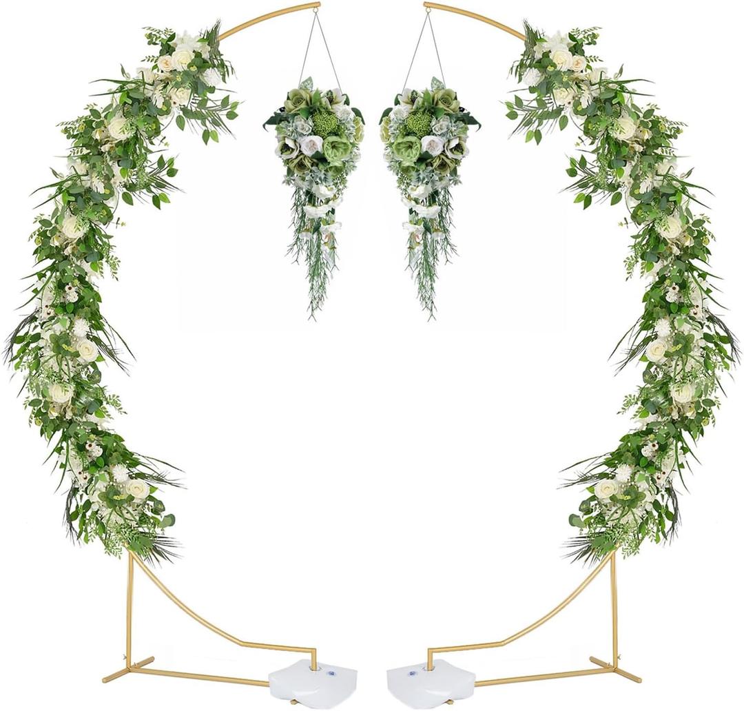 Vincidern 2pcs Curved Gold Metal Wedding Arch Backdrop Stand, 8.2ft Balloon Arch Stand, Event Decoration for Wedding Ceremony, Engagement Party, Celebration Decoration