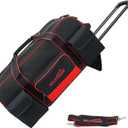 MELOTOUGH Rolling Tool Bag with Wheels,Large Capacity Tool Bag Organizer with Concealed Telescoping Handle for Electrician,Construction,HVAC,Technician (Red/Black)