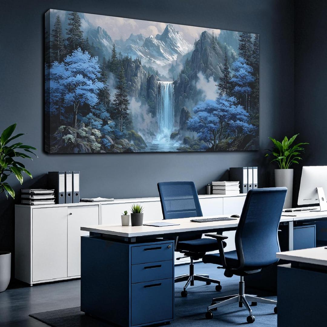 MXUNYZ Blue Tree Forest Waterfall Pictures for Living Room, 58"L x 29"W