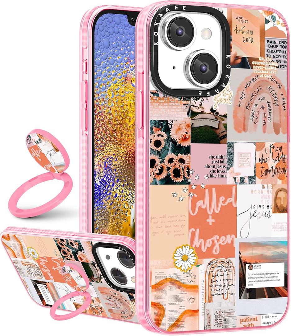 (2in1 for iPhone 14 Plus Case Collage for Women Girls Aesthetic Trendy Cute Quotes Phone Cases Graphic Good Vibes Art Design Soft TPU Bumper Cover+Ring Holder for iPhone 14Plus 6.7"