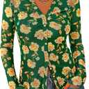BTFBM Button Down Shirts for Women 2026 Spring Boho Tops V Neck Long Sleeve Blouses Ruched Mesh Fitted Fashion Clothing (Green, XXL)