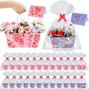 Kolldenn 12 Pack Empty Gift Basket to Fill 9.8 x 6.5'' Pink Purple Floral Bouquet Box with Handles Bows Plastic Bags and Card for Tea Party Wedding Arrangement