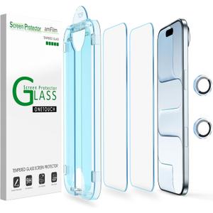 amFilm Auto-Alignment OneTouch for iPhone Air 17 [6.5''] Screen Protector + Camera Lens Protector, Tempered Glass, 30 Seconds Installation, Bubble Free, Case Friendly, Anti-Scratch 2 Pack