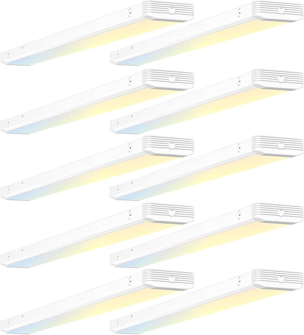 BBOUNDER 10 Pack 4FT LED Wraparound Light with 3CCT Selectable, 4000K/5000K/6500K, Super Bright 5500LM 50W 4 Foot Fluorescent Fixture, Flush Mount Office Ceiling Light for Kitchen Garage, White