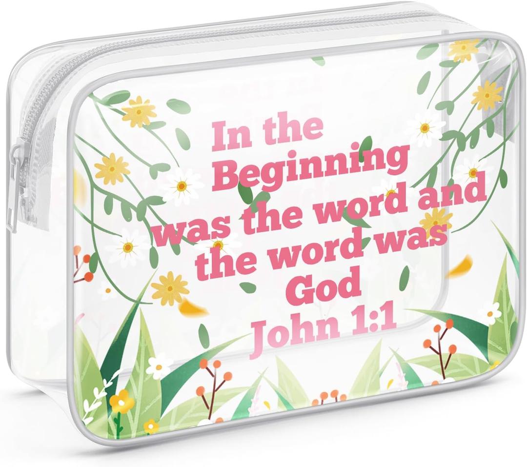 Christian Christmas Gifts for Women John 1:1 Clear Makeup Bag with Zipper Inspirational Gifts for Women Friends Religious Baptism Gifts for Adults Cosmetic Travel Bag Organizer Bible Verse Gifts (... was the word, and the word was God John 1:1)