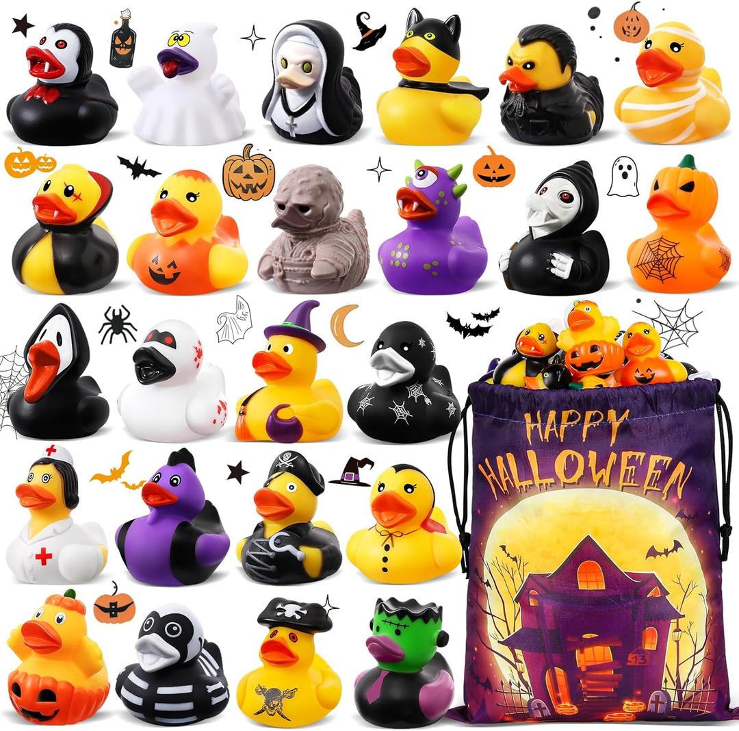 24 Pcs Halloween Rubber Ducks in Bulk with Bag, Halloween Goodie Bags Fillers Stuffers, Ducks for Jeeps Bath Toys, Halloween Party Favors Supplies, Birthday Gifts Classroom Prizes for Kids 24 Pcs Halloween Rubber Ducks in Bulk with Bag, Halloween Goodie Bags Fillers Stuffers, Ducks for Jeeps Bath Toys, Halloween Party Favors Supplies, Birthday Gifts Classroom Prizes for Kids